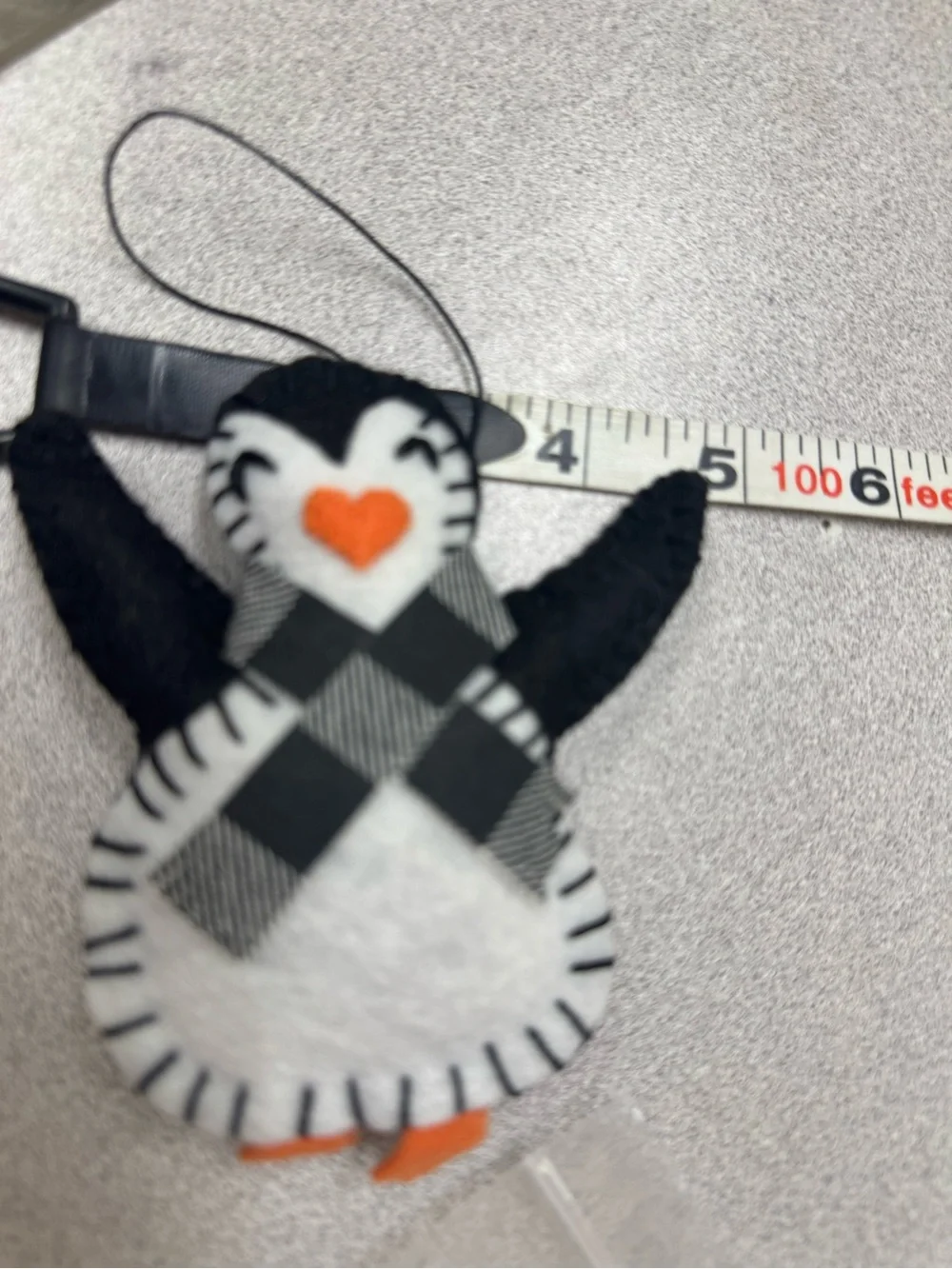 Christmas Ornaments Penguin Handmade felt black white red use as gift bag decor